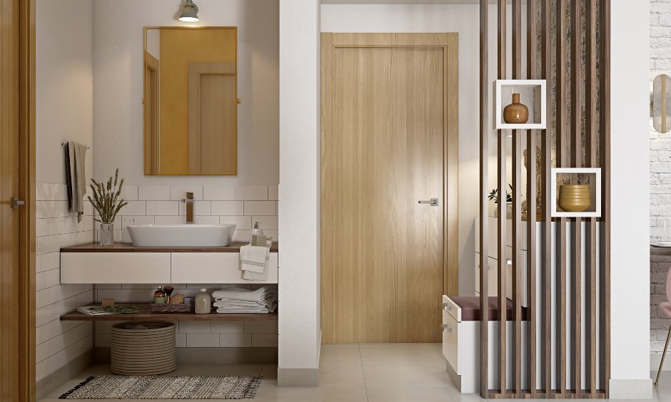 1bhk apartment designed with wooden partition
