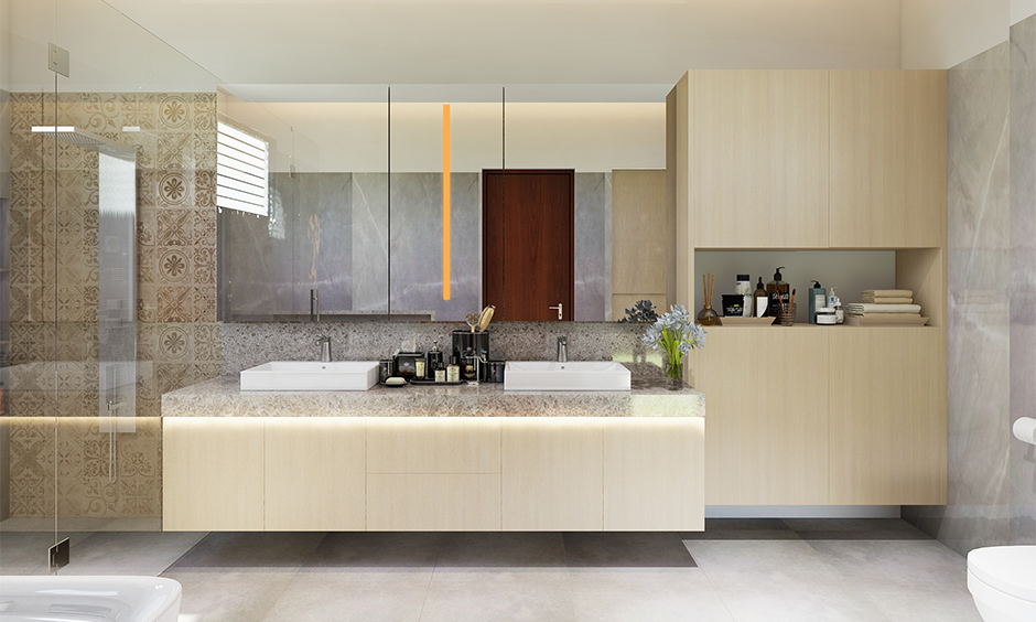 Attached bathroom design ideas showcasing modern fixtures, elegant tiles, and stylish decor elements