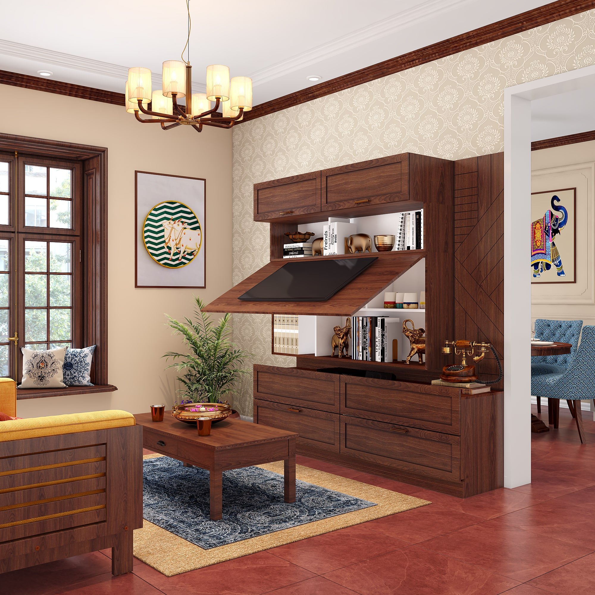 Best interior designers in Chennai with a TV unit with hidden storage