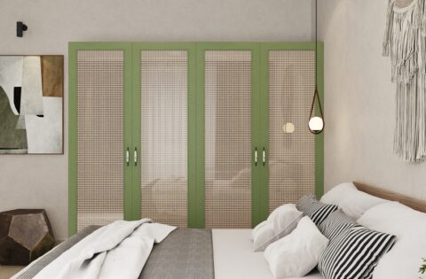 Elegant cane wardrobe shutters enhancing a stylish closet.