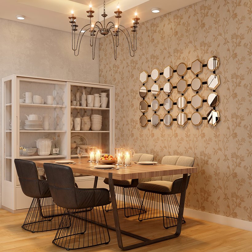 Crockery unit with a sleek and slim glass front it is a crockery unit design for dining area