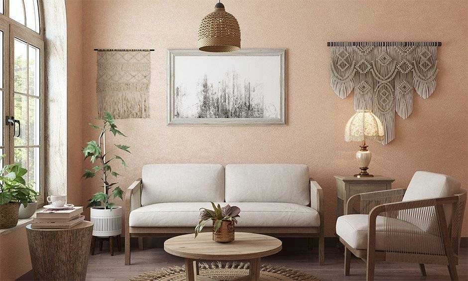 Decorating a rectangular living room with potted plants brings a touch of greenery to the space