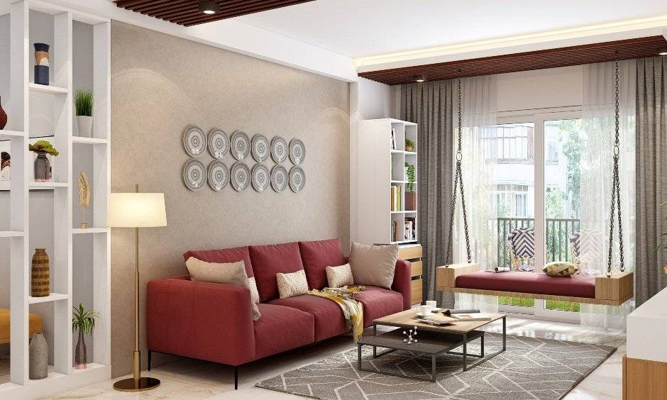 Living room interior design in eclectic style in with a traditional touch for Indian living rooms