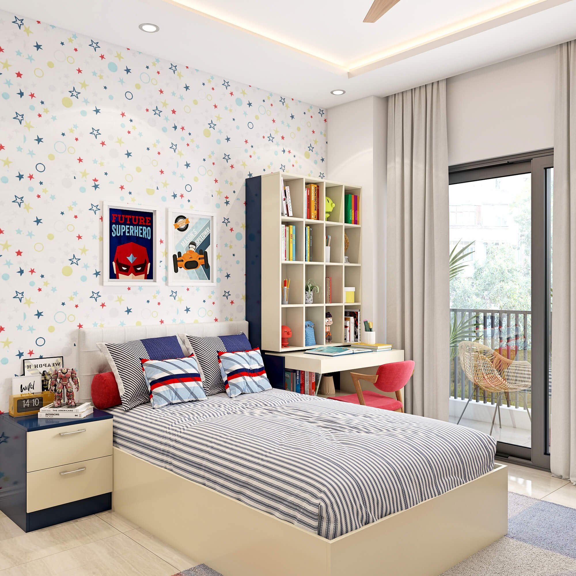 Home interior designers in Navi Mumbai with a bookshelf with pull-out study desk
