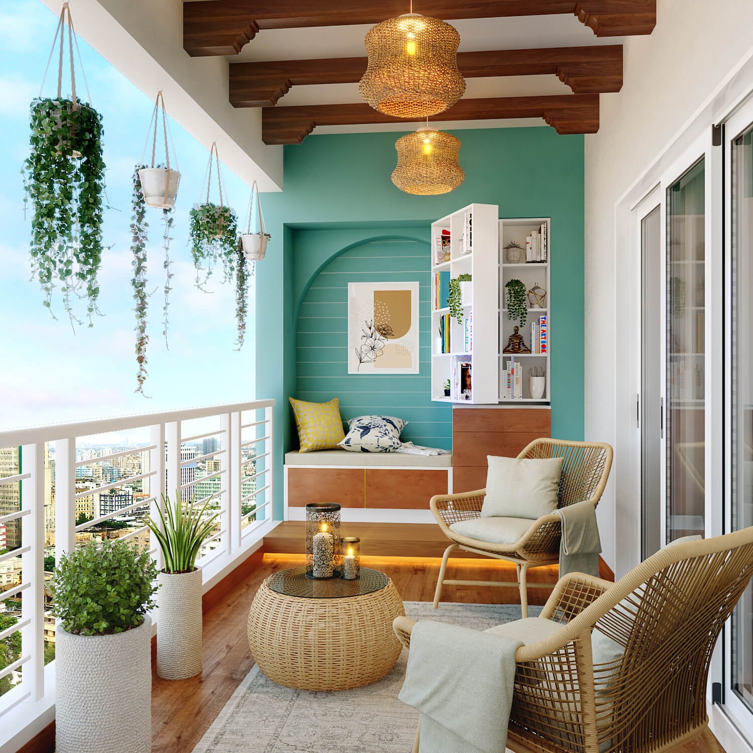 Home interior designers in Pune with a bookshelf with concealed storage