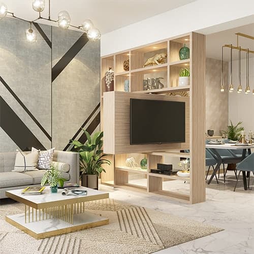 Innovative interior designers in Kolkata designed a swivel TV unit
