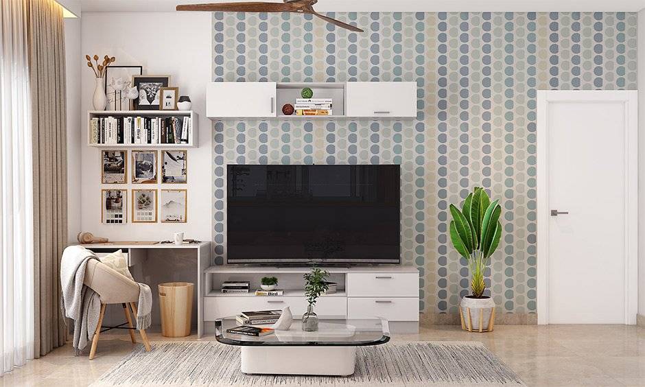 Kid-friendly living room ideas- add a wall-mounted bookshelf that keeps your toddler out of reach
