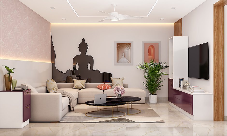 Kid-friendly living room with acrylic finish furniture lends a seamless look and mirror-like finish