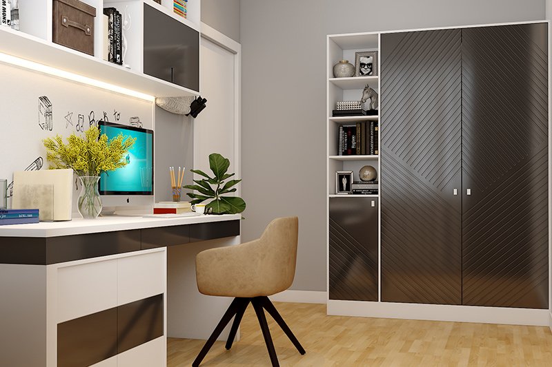 Wardrobe gloss laminate designs with a creative mix of black and white