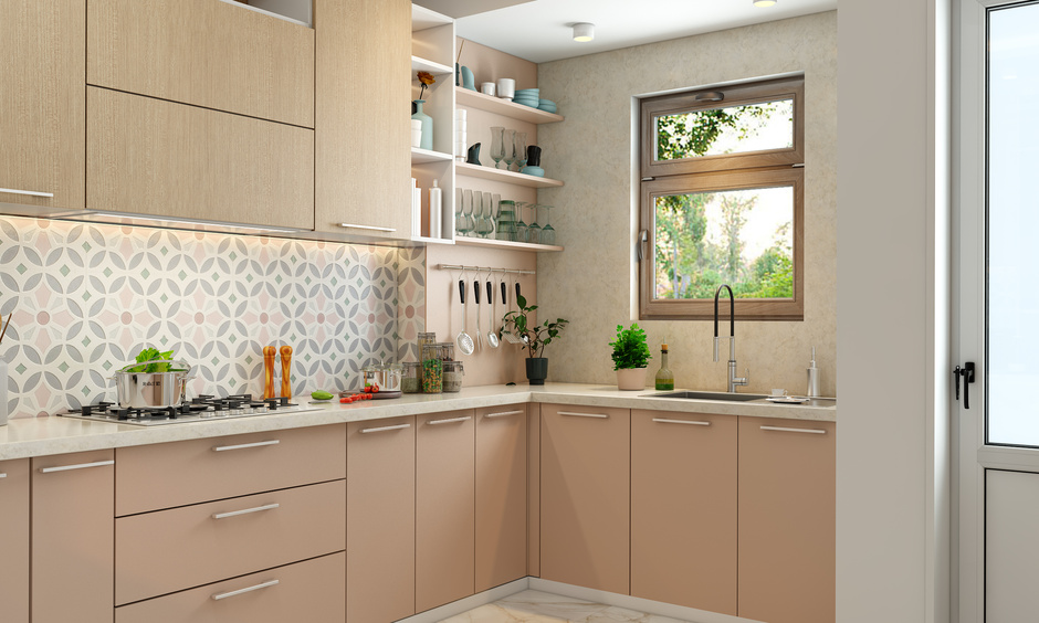 Wooden kitchen corner rack adds storage and style, blending with cabinet finishes