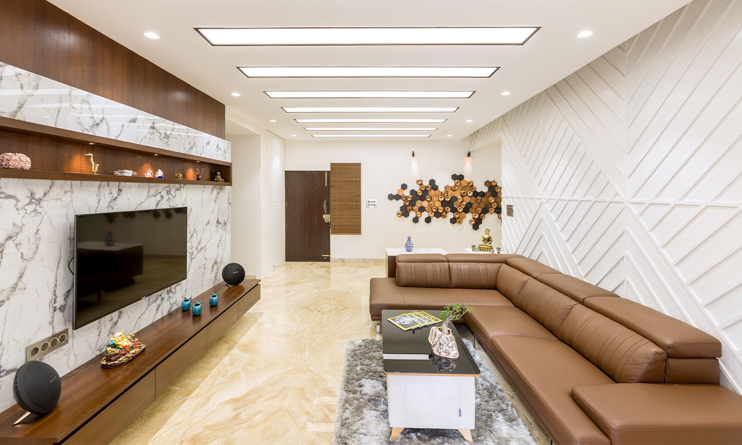L shape sofa designed by design cafe which is one of the top 5 interior designers in bangalore