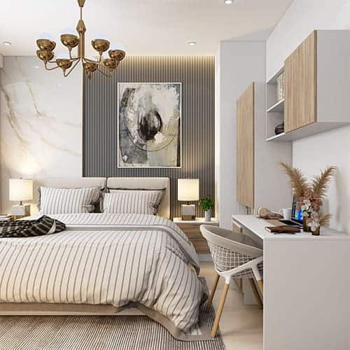 Top home interior designers in Kolkata designed a bedroom with study unit